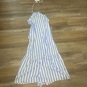 Main Strip Blue and White Striped Halter Dress